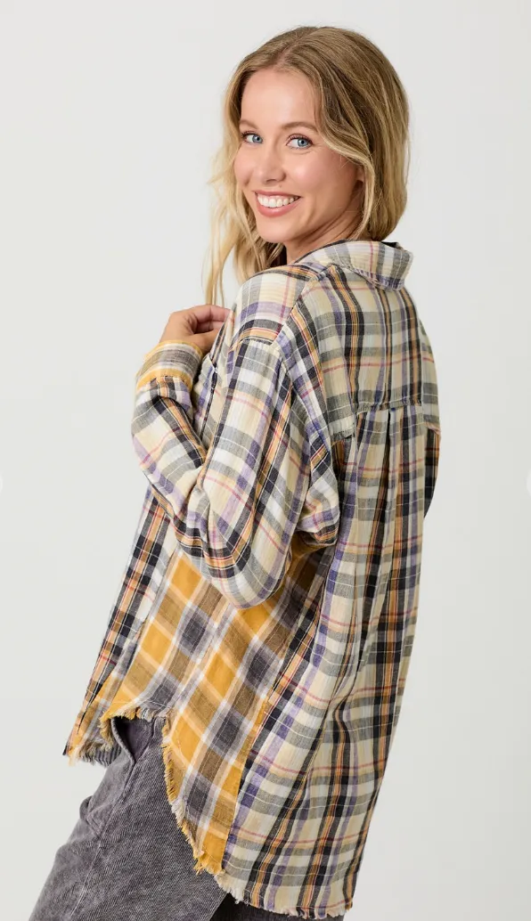 Washed Plaid Oversized Shirt Jacket