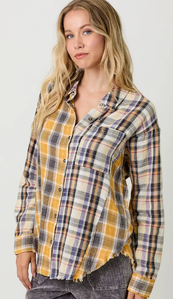 Washed Plaid Oversized Shirt Jacket
