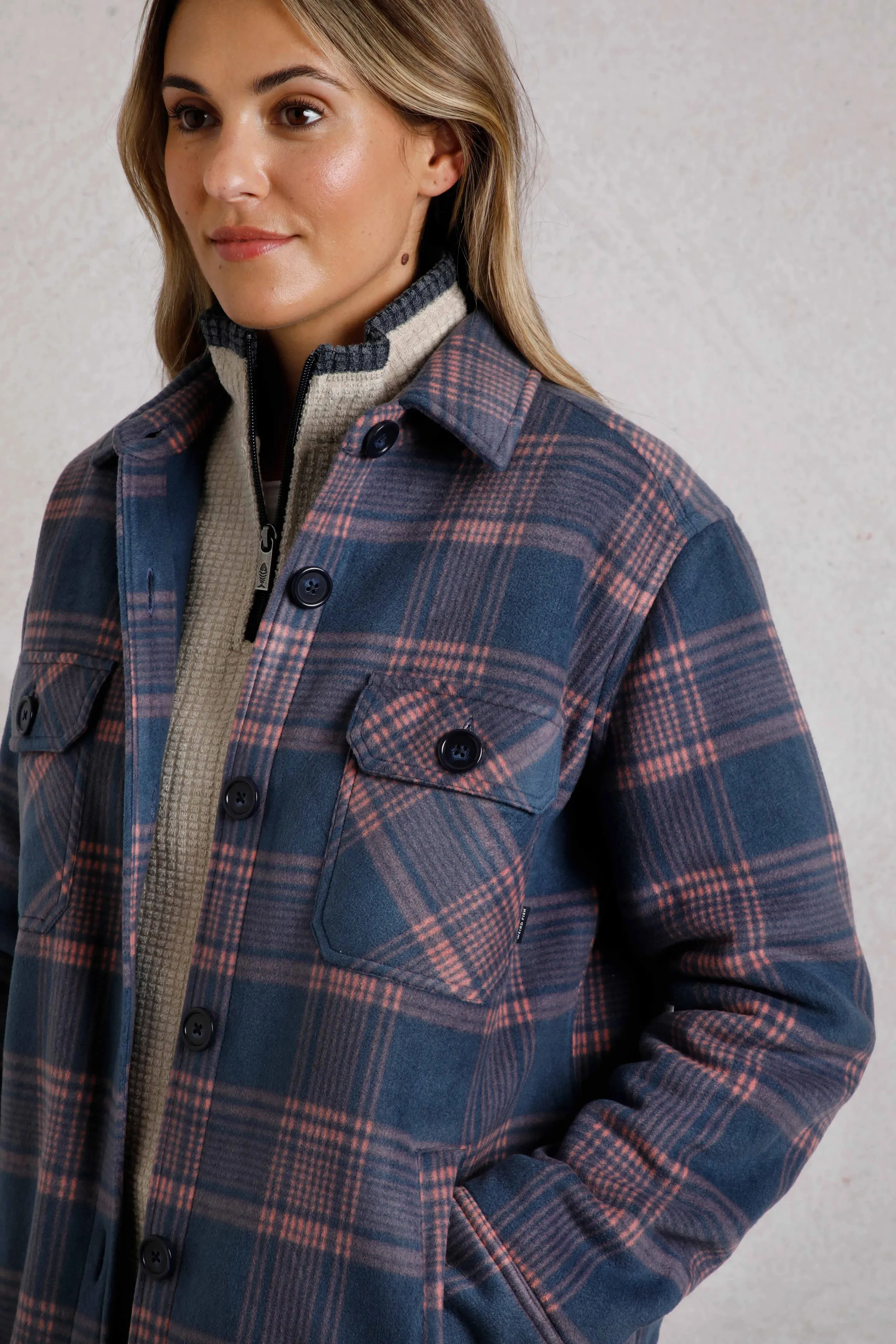Weird Fish 18 Blue Oversized Checked Fleece Shacket