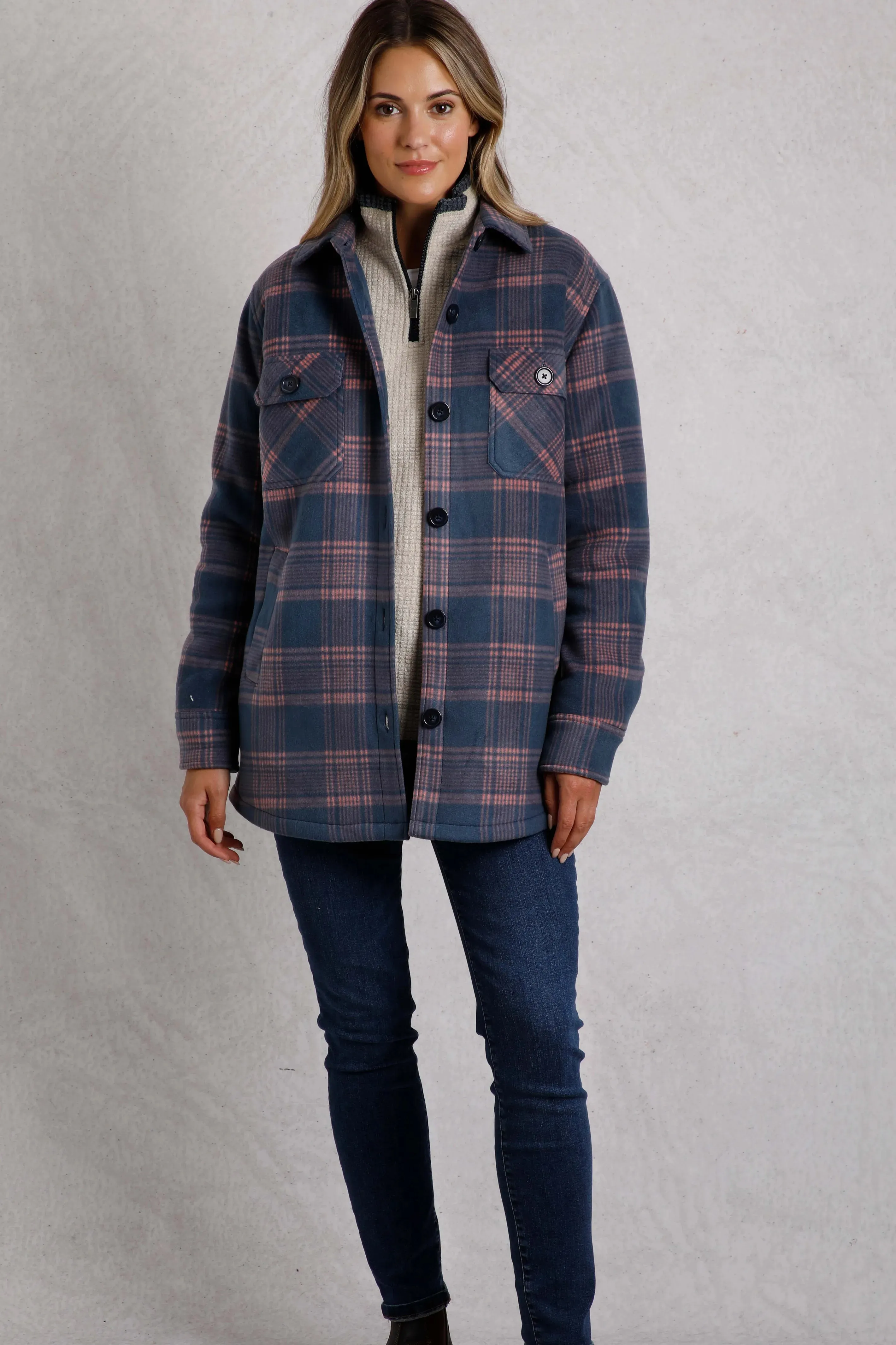 Weird Fish 18 Blue Oversized Checked Fleece Shacket