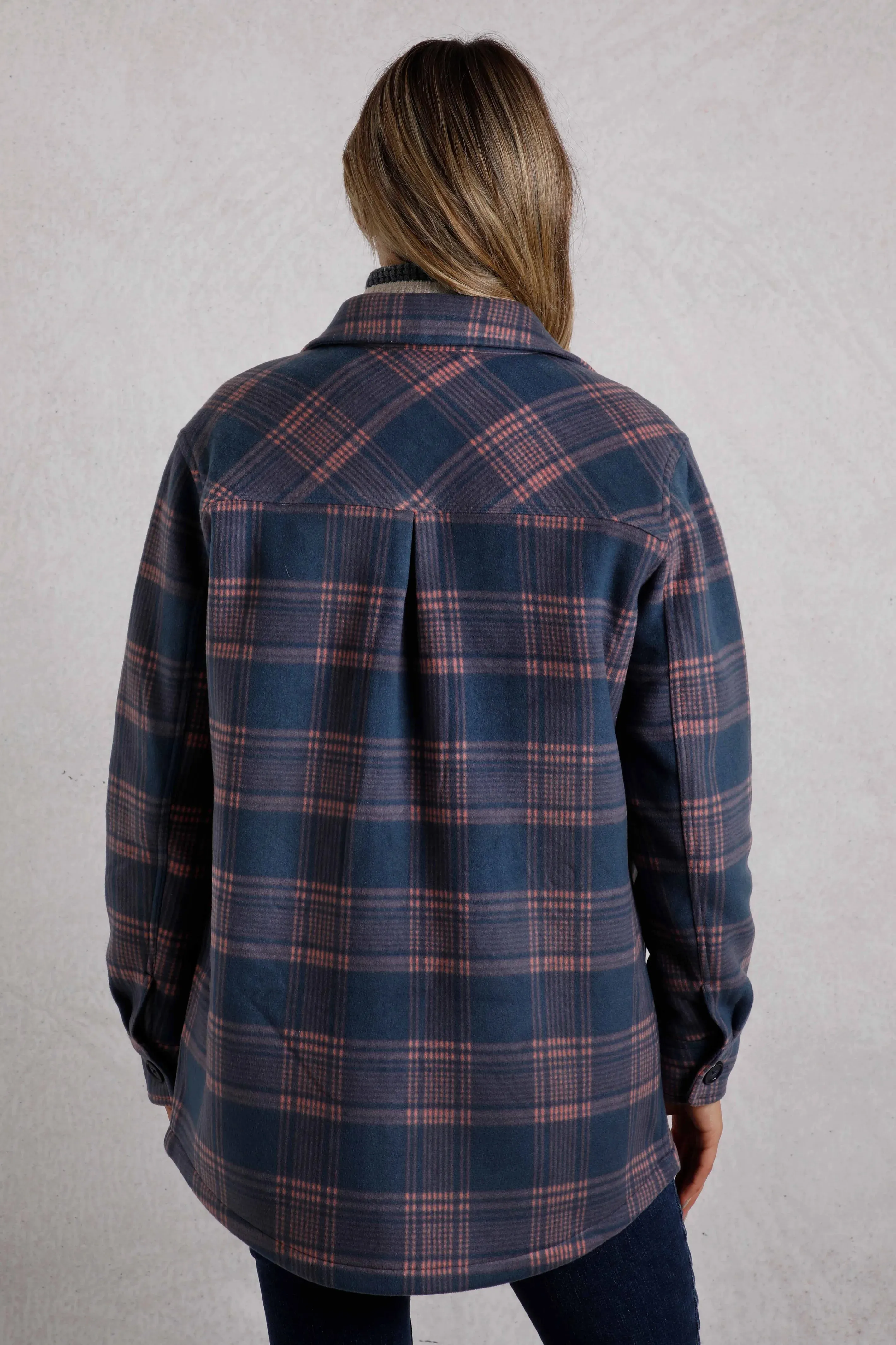 Weird Fish 18 Blue Oversized Checked Fleece Shacket