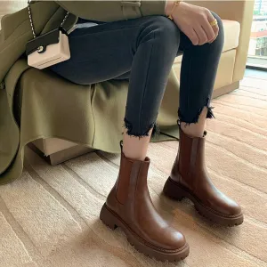 Wenkouban  fashion inspo   NEW Fall/Winter Shoes Women Split Leather Ankle Boots Round Toe Chunky Shoes for Women Solid Chelsea Boots Leisure Black Boots