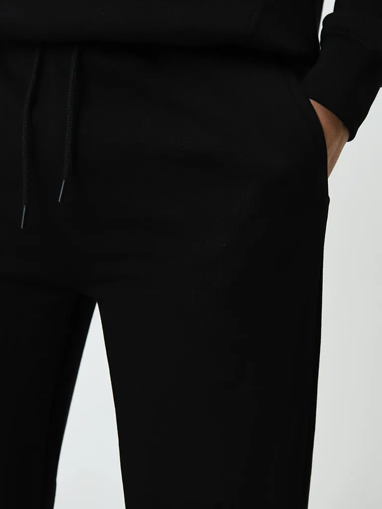 WES Casuals Black Relaxed-Fit Mid-Rise Track Pants