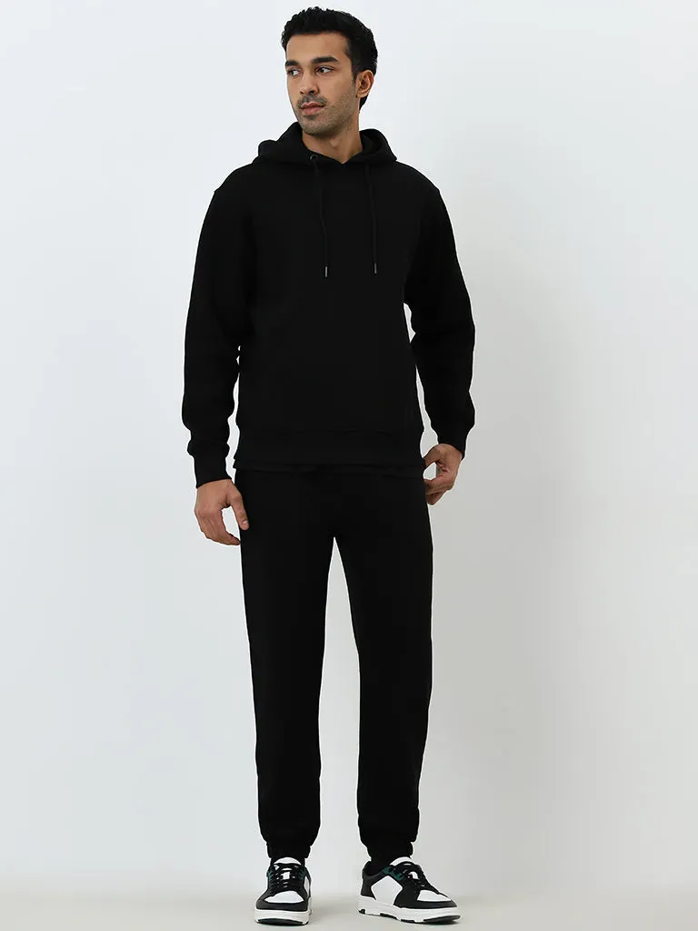 WES Casuals Black Relaxed-Fit Mid-Rise Track Pants