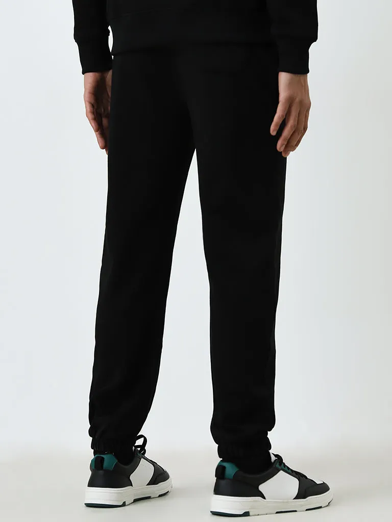 WES Casuals Black Relaxed-Fit Mid-Rise Track Pants