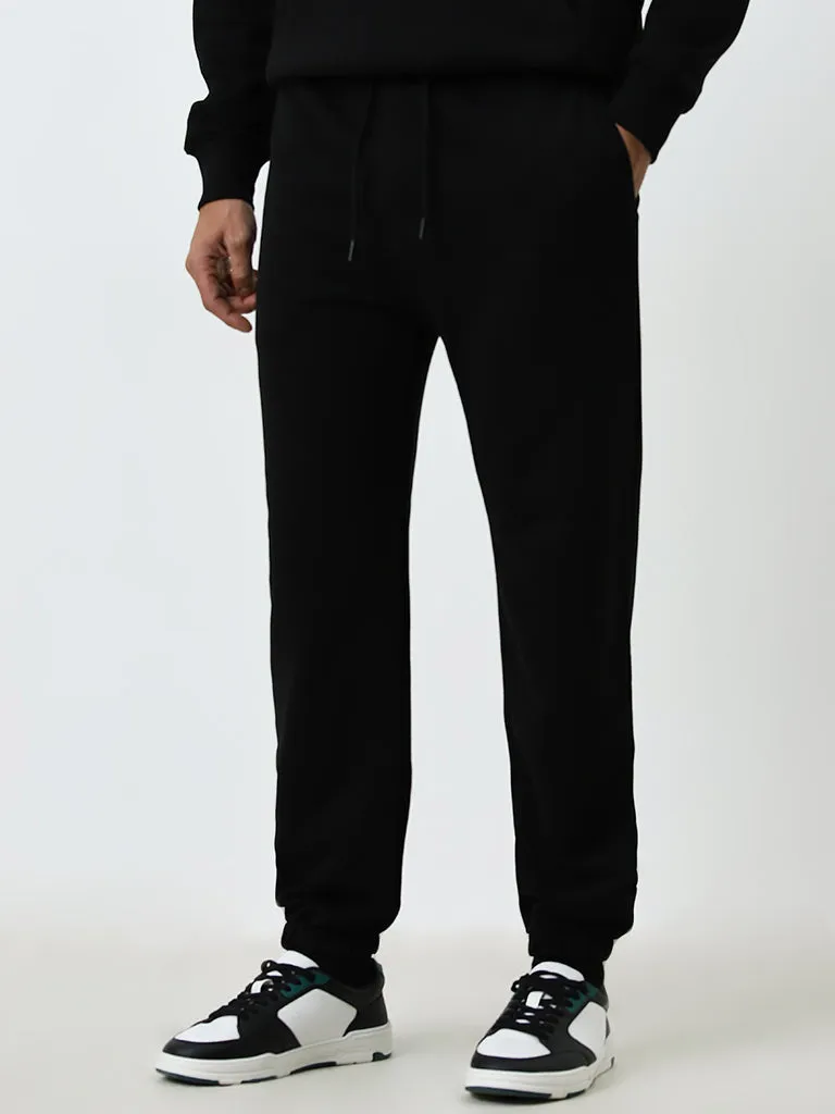 WES Casuals Black Relaxed-Fit Mid-Rise Track Pants