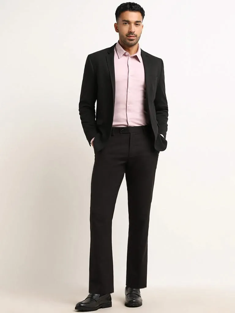 WES Formals Light Pink Solid Cotton Blend Slim Fit Shirt