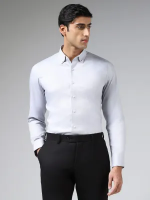 WES Formals Solid Light Grey Cotton Blend Slim-Fit Shirt