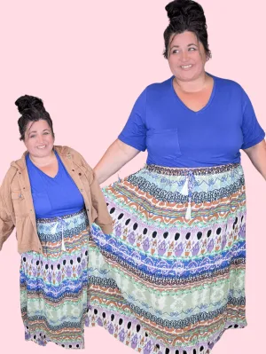 Weston Boho Print Skirt w/Stretch Waist   Tie