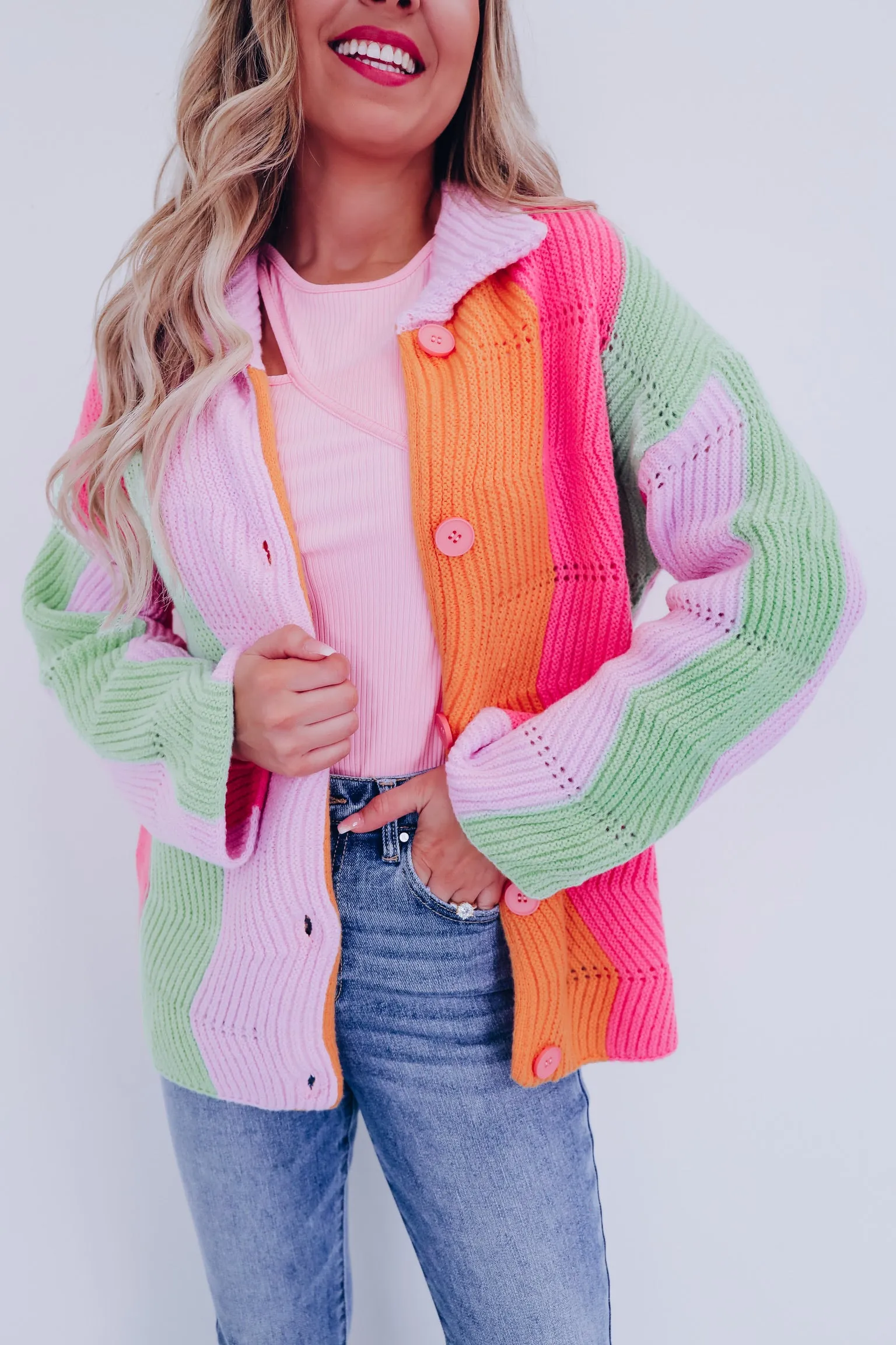 Whimsical Waves Knit Cardigan - Pastel/Multi