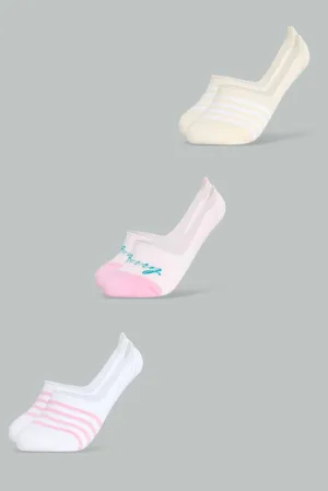White And Pink Invisible Socks For Women (Pack Of 3)