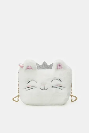 White Character Faux Fur Cross Body Bag