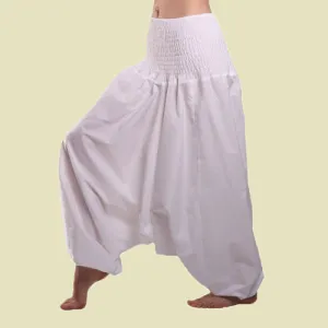White Cotton Harem Fisherman Pants Women Yoga Afghani Trouser - CraftJaipur