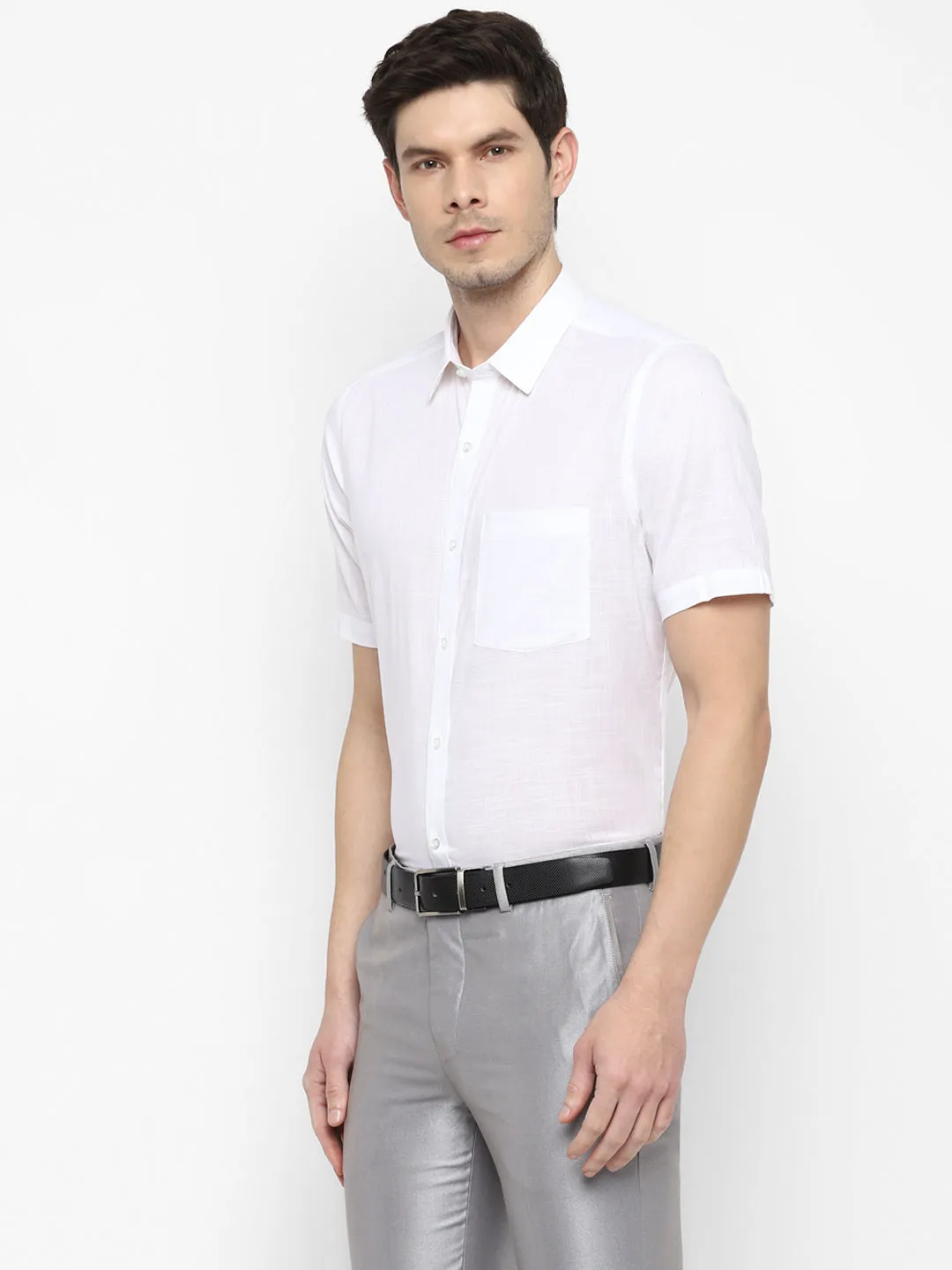 White Cotton Solid Regular Fit Shirts