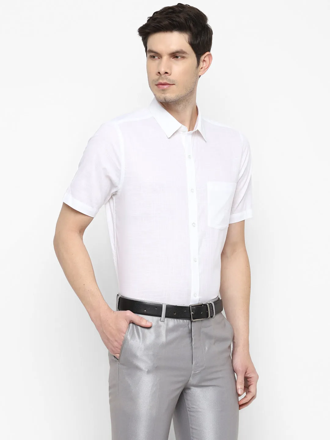 White Cotton Solid Regular Fit Shirts