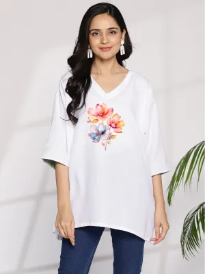 White CottonSlub OversizedTop - AzureAmber