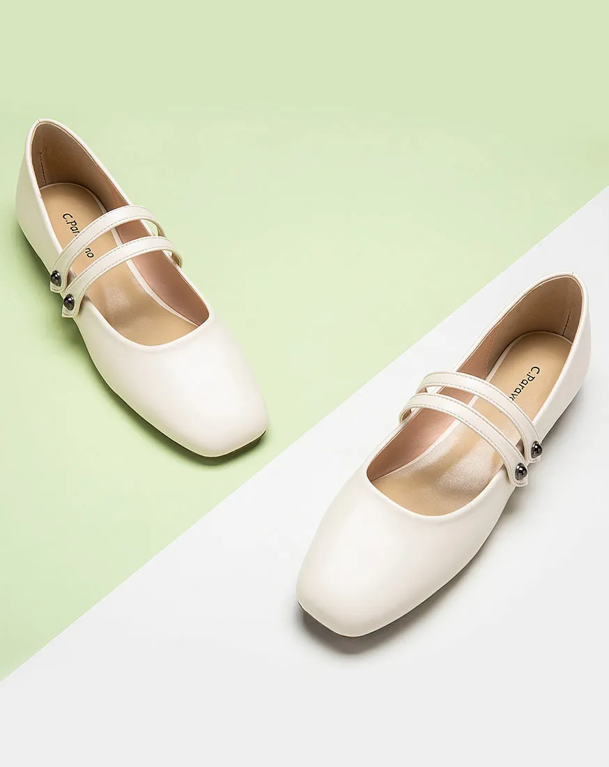 White Double Strap Mary Jane