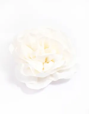 White Fabric Plisse Flower Corsage Clip
