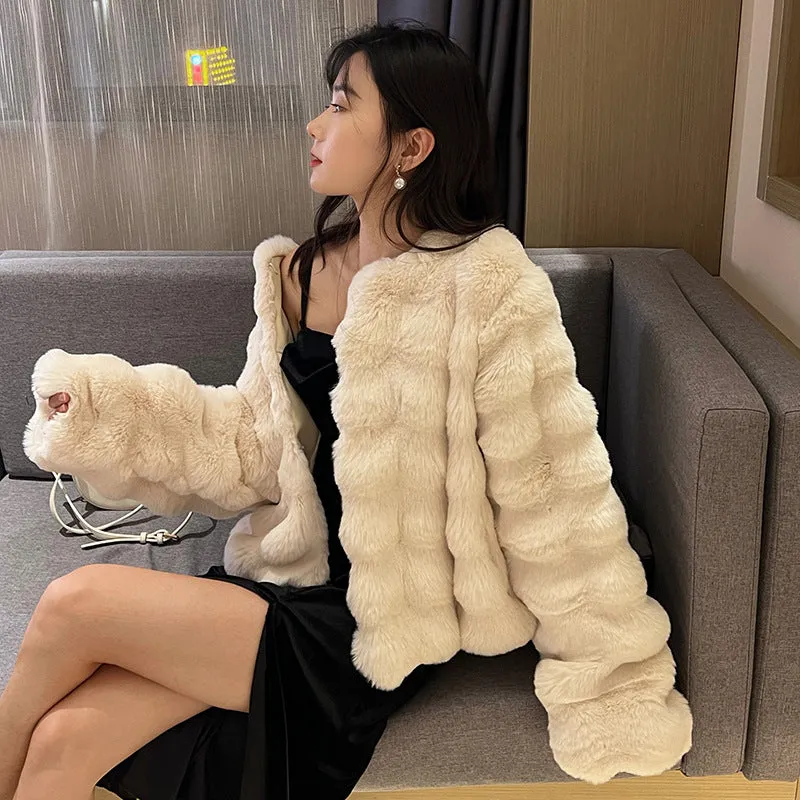 White Fur Coat for Women Autumn and Winter New Style Short Imitation