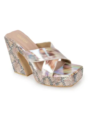 White Holographic Wide Strap Platform Mules (TC-MSI-V-111-WHT)