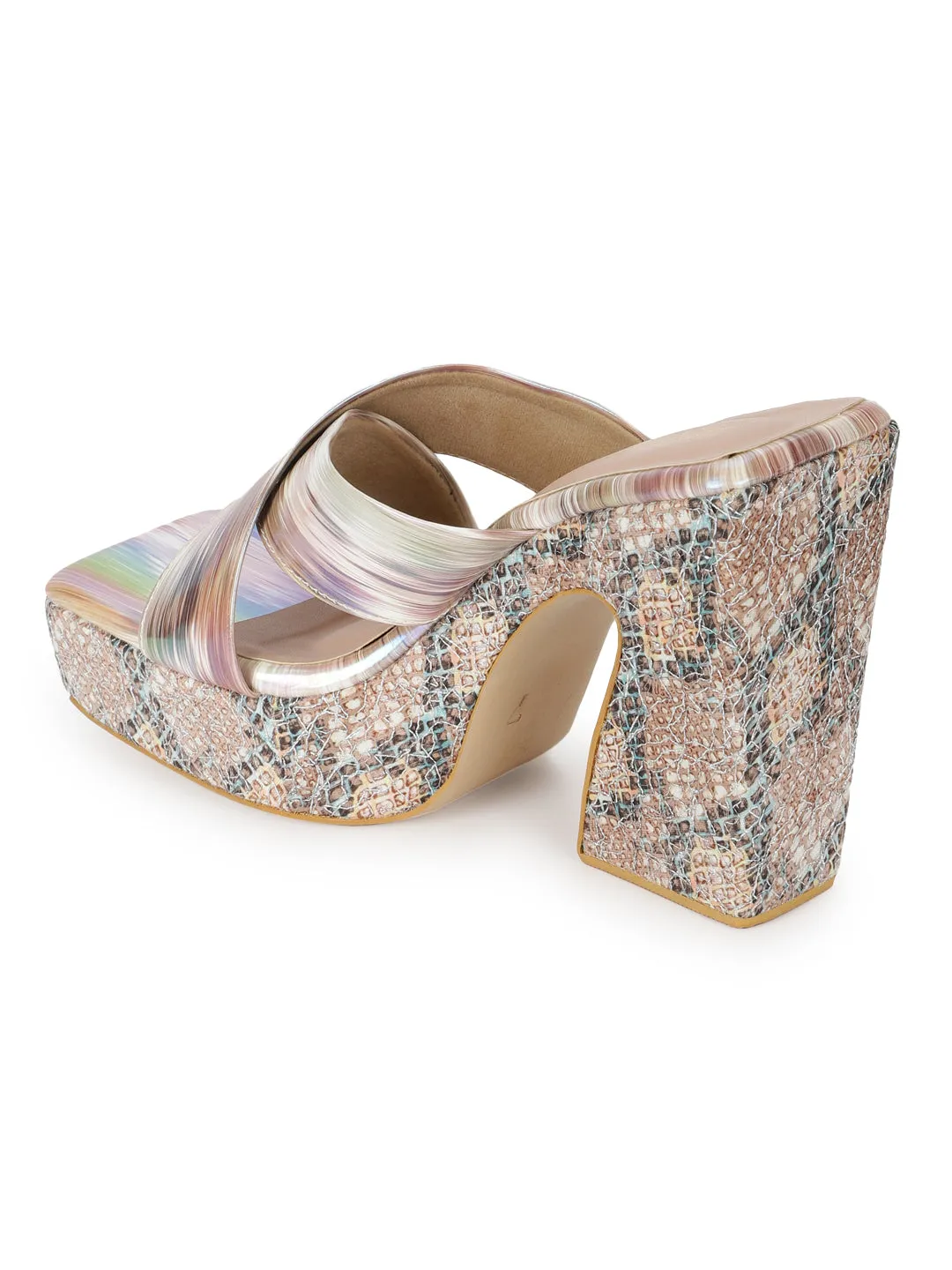 White Holographic Wide Strap Platform Mules (TC-MSI-V-111-WHT)