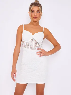 White Lace Detail Corset Style Bodycon Cami Dress