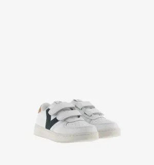 White leather sneaker with contrast green/mustard