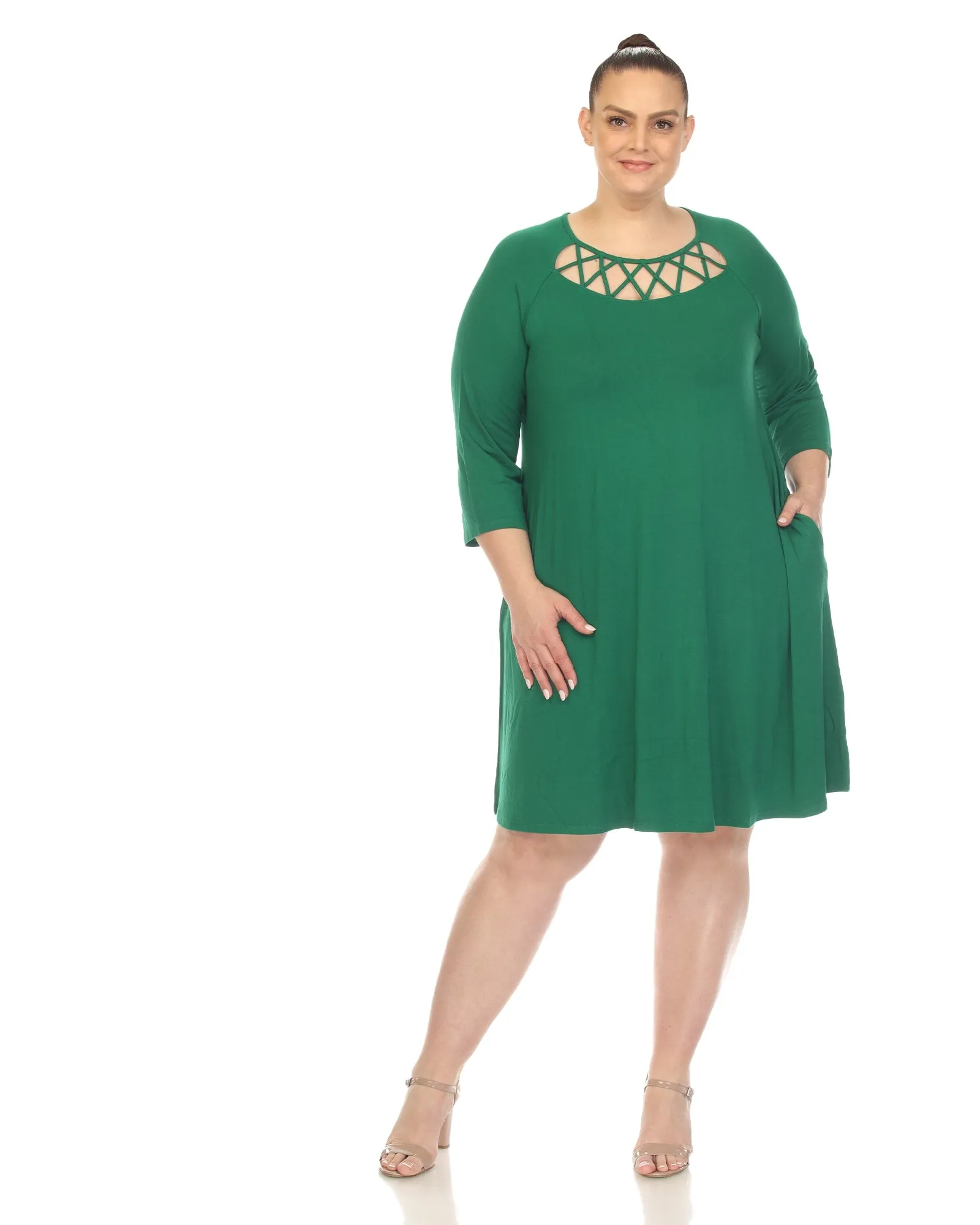 White Mark Women's  Criss Cross Neckline Swing Midi Dress | Green