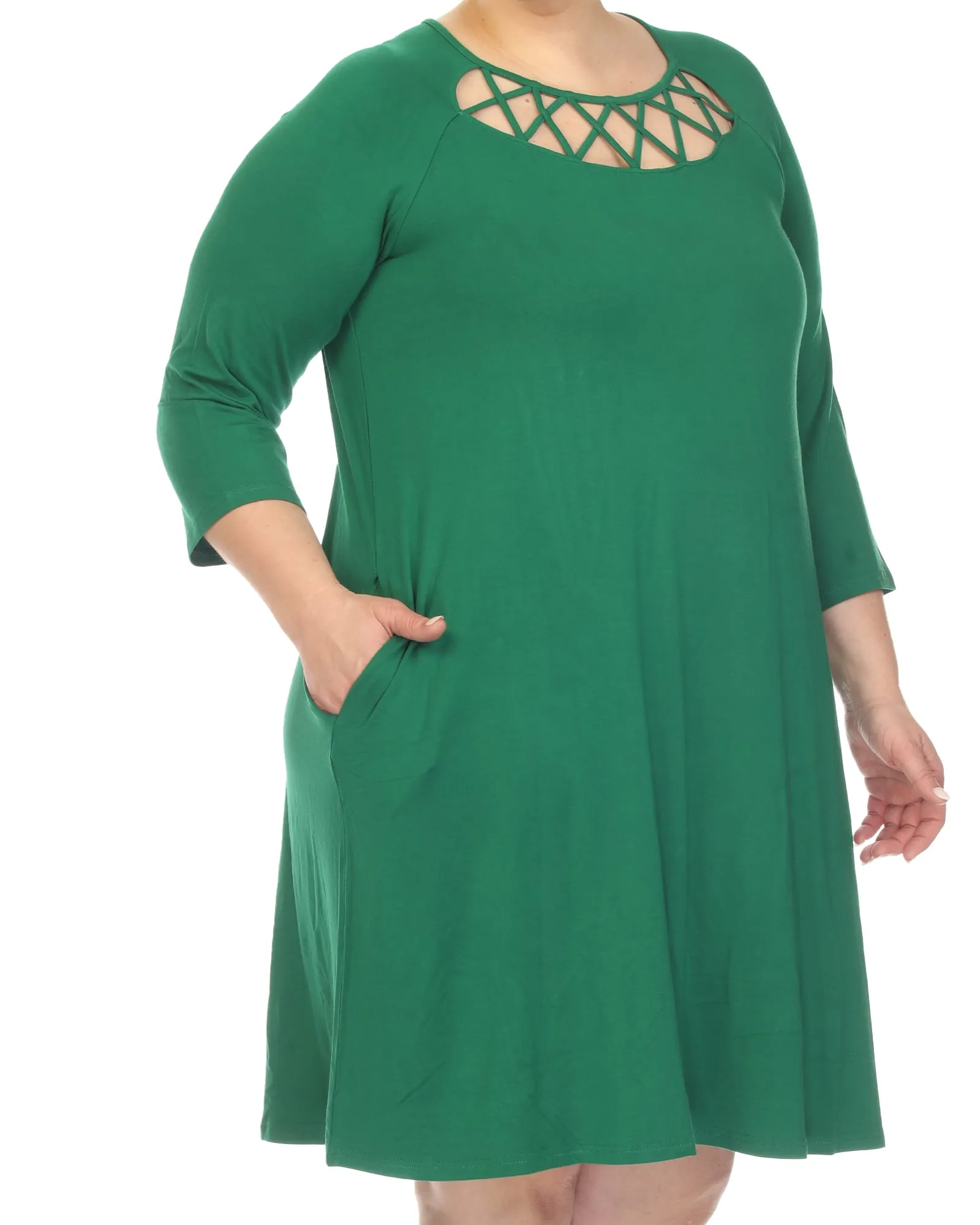White Mark Women's  Criss Cross Neckline Swing Midi Dress | Green