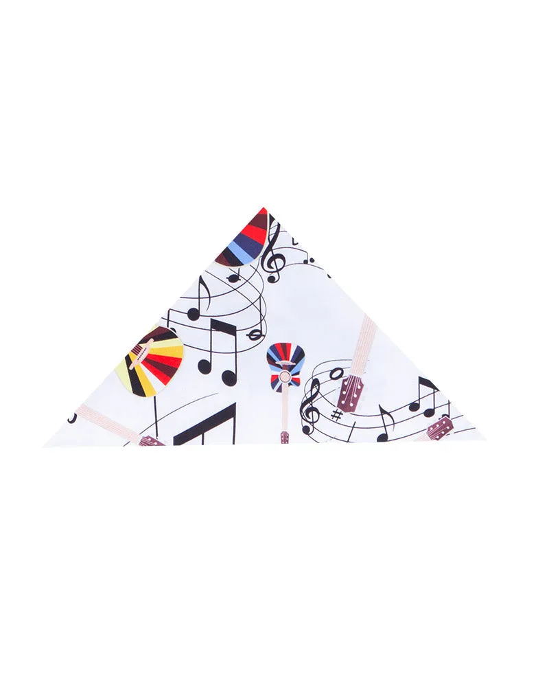 White Musical Print Shirt with Matching Handkerchief