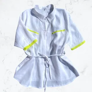 White Oversized Linen Shirt with Neon details