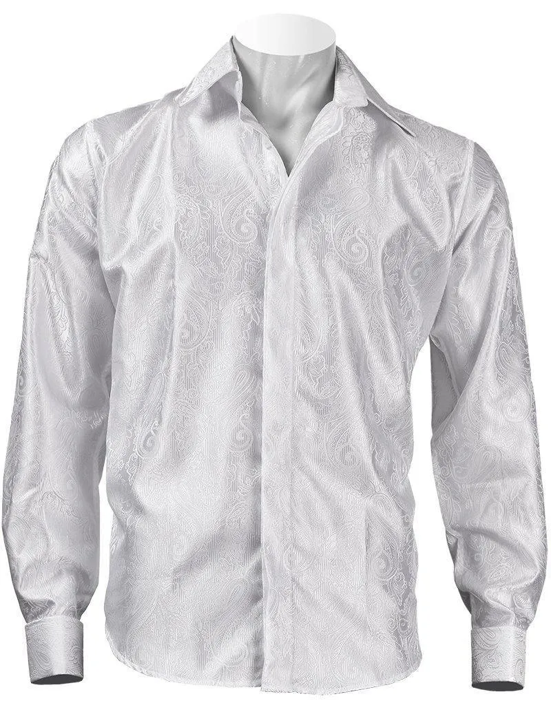White Paisley Jacquard Long Sleeve Shirt