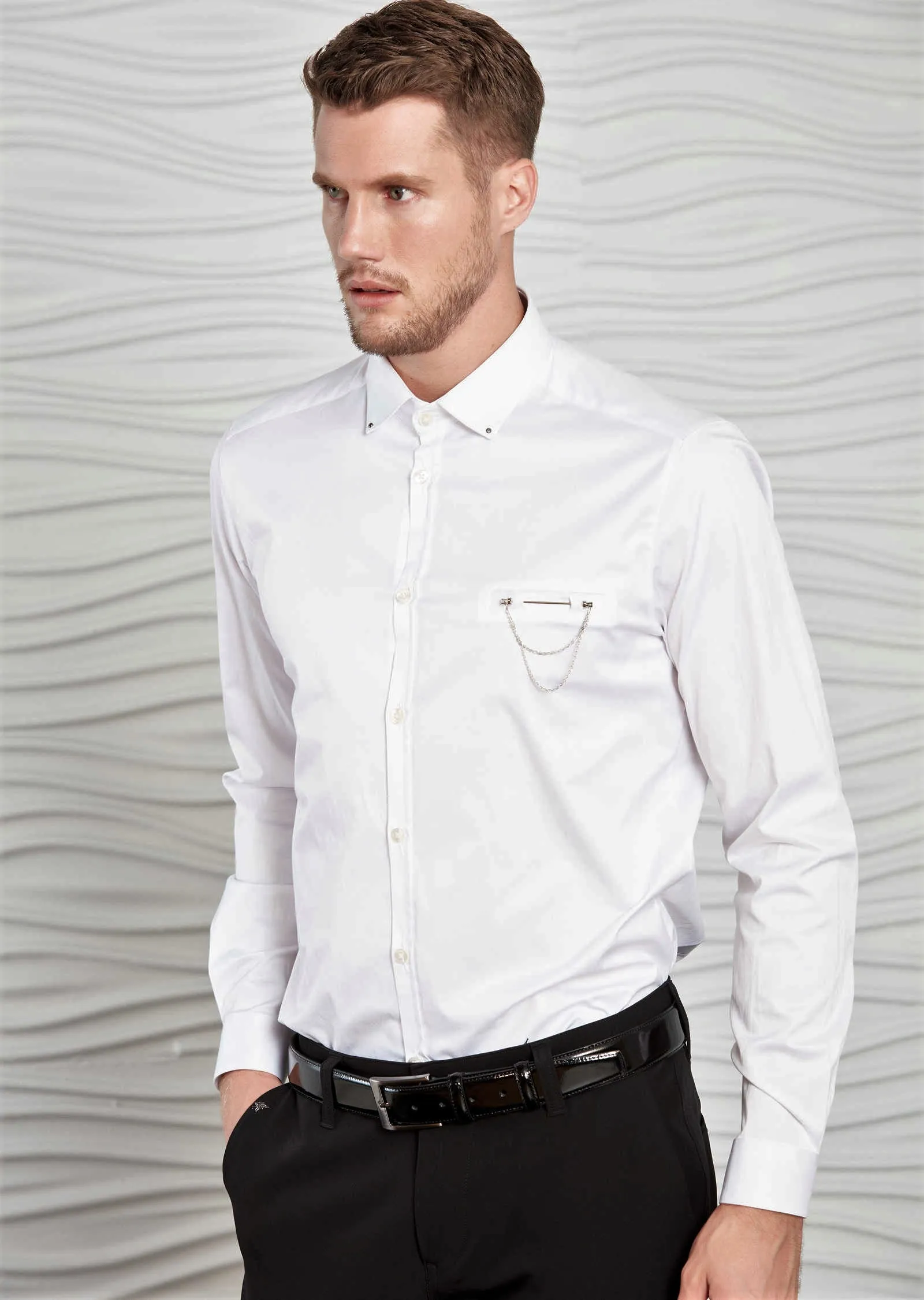 White Pocket Metal Pin Shirt