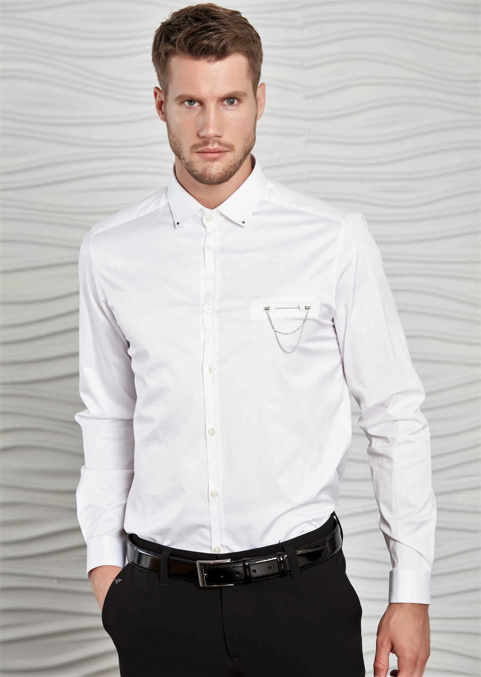 White Pocket Metal Pin Shirt