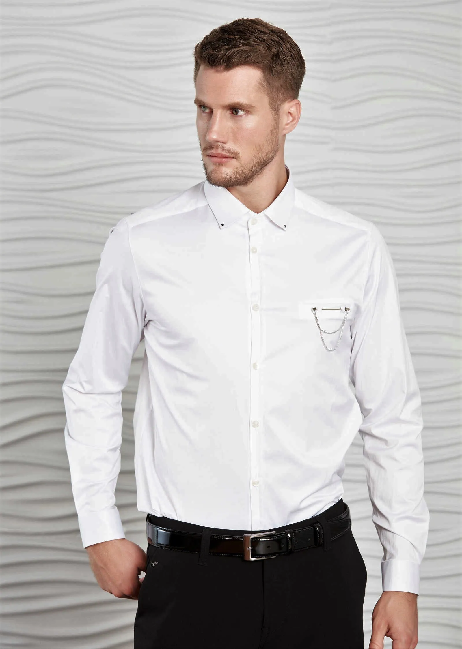 White Pocket Metal Pin Shirt