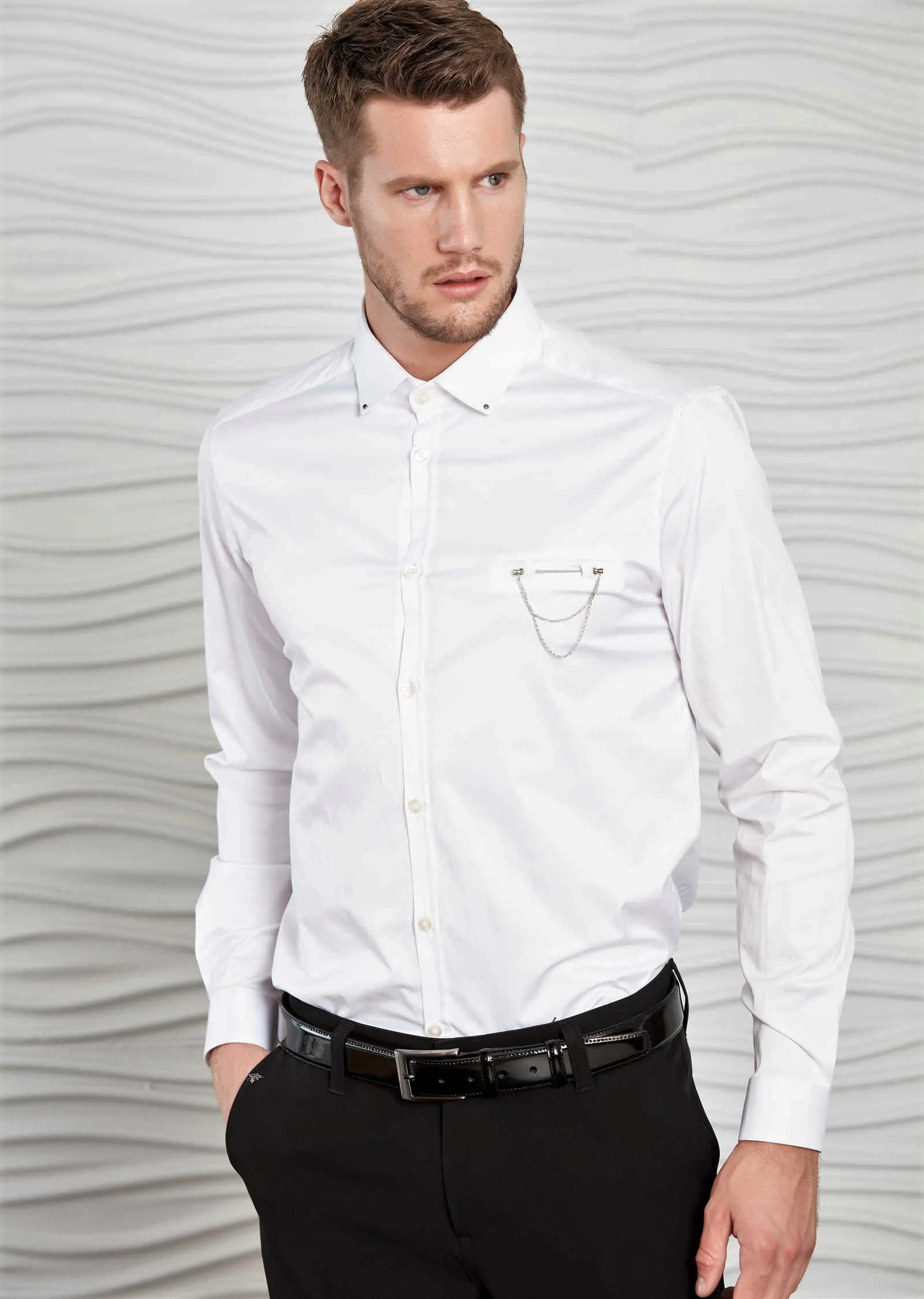 White Pocket Metal Pin Shirt