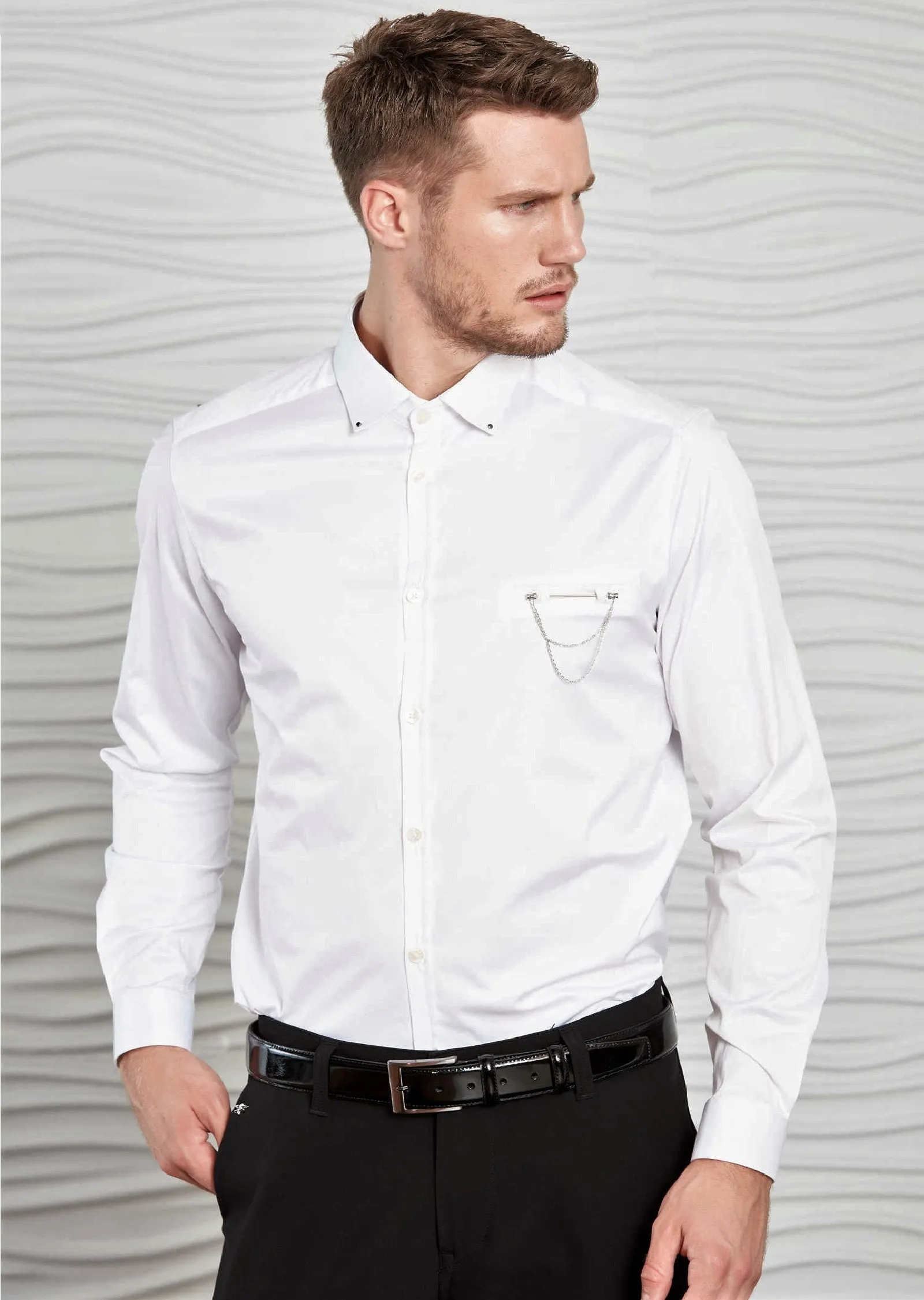 White Pocket Metal Pin Shirt