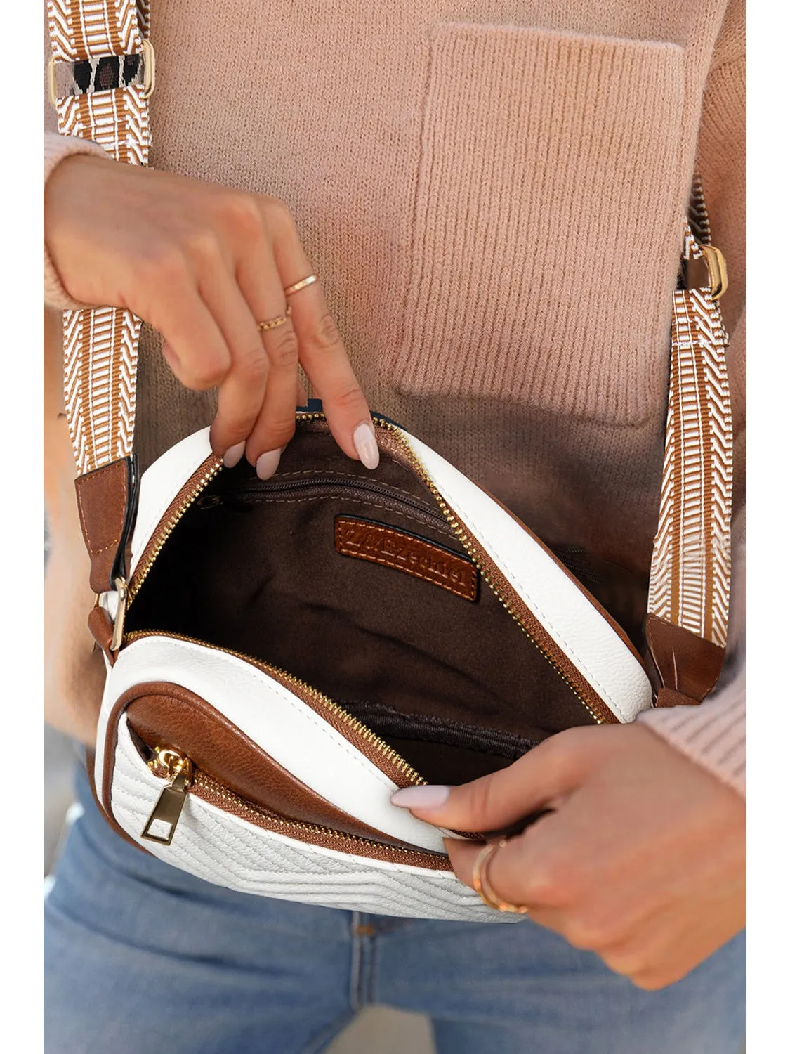 White Quilted Contrast Color Square Crossbody Shoulder Bag