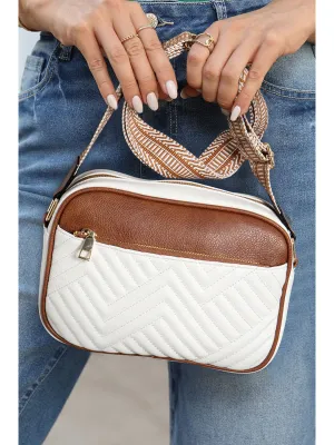 White Quilted Contrast Color Square Crossbody Shoulder Bag