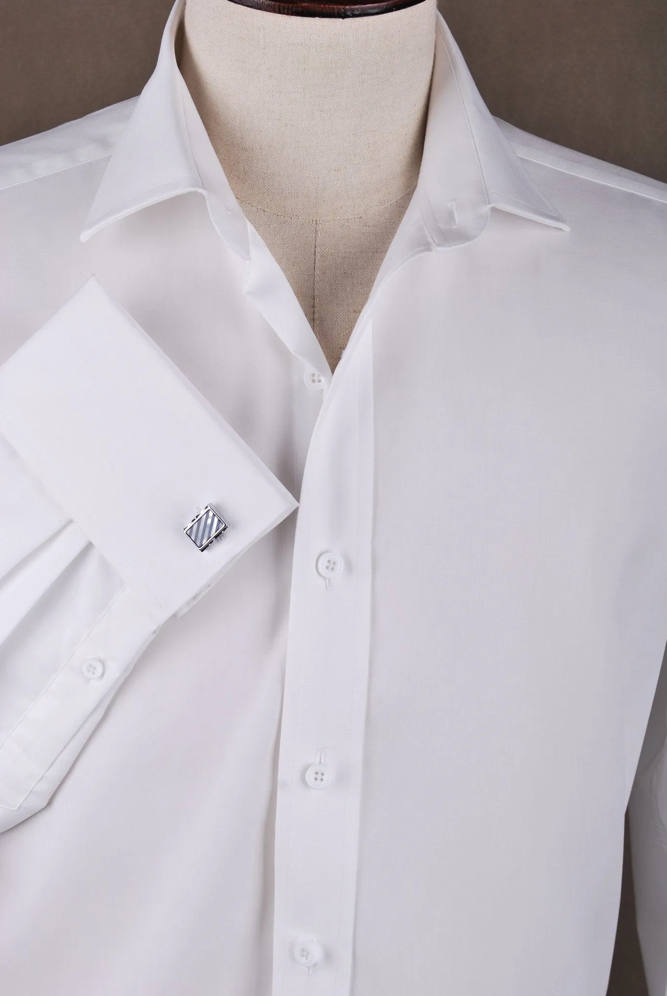 White Solid Poplin Formal Business Dress Shirt Double French Cuffs
