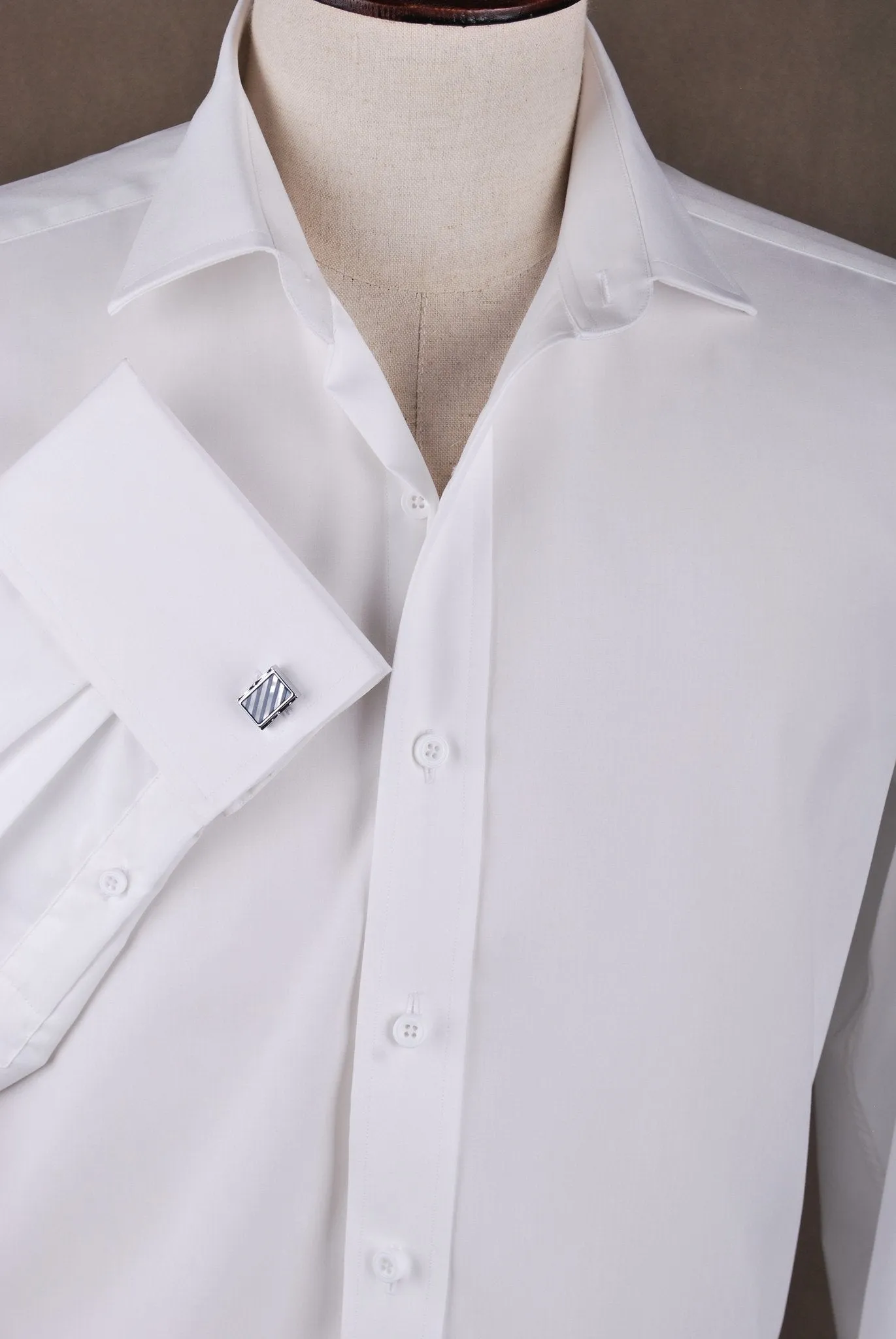 White Solid Poplin Formal Business Dress Shirt Double French Cuffs