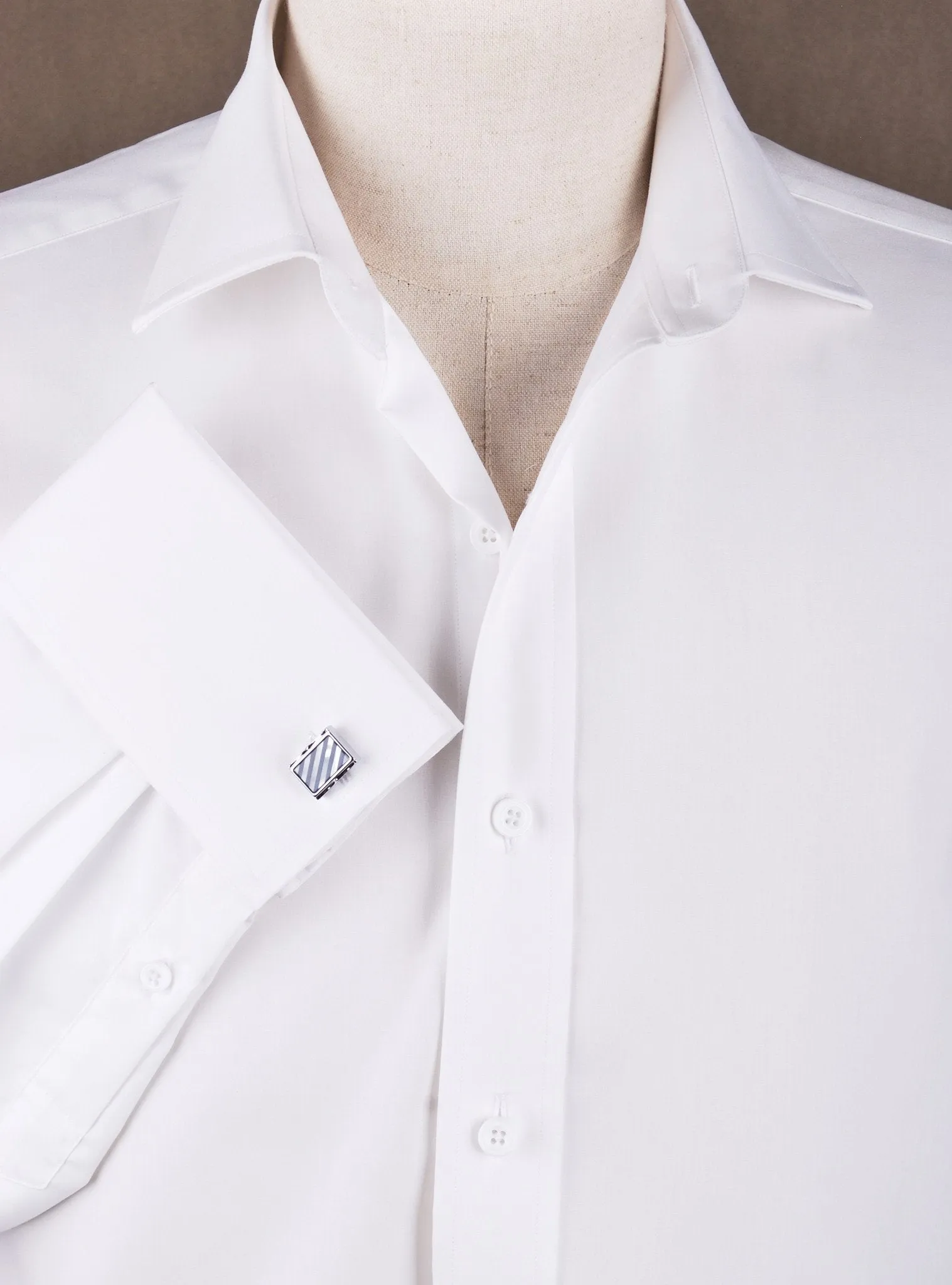 White Solid Poplin Formal Business Dress Shirt Double French Cuffs