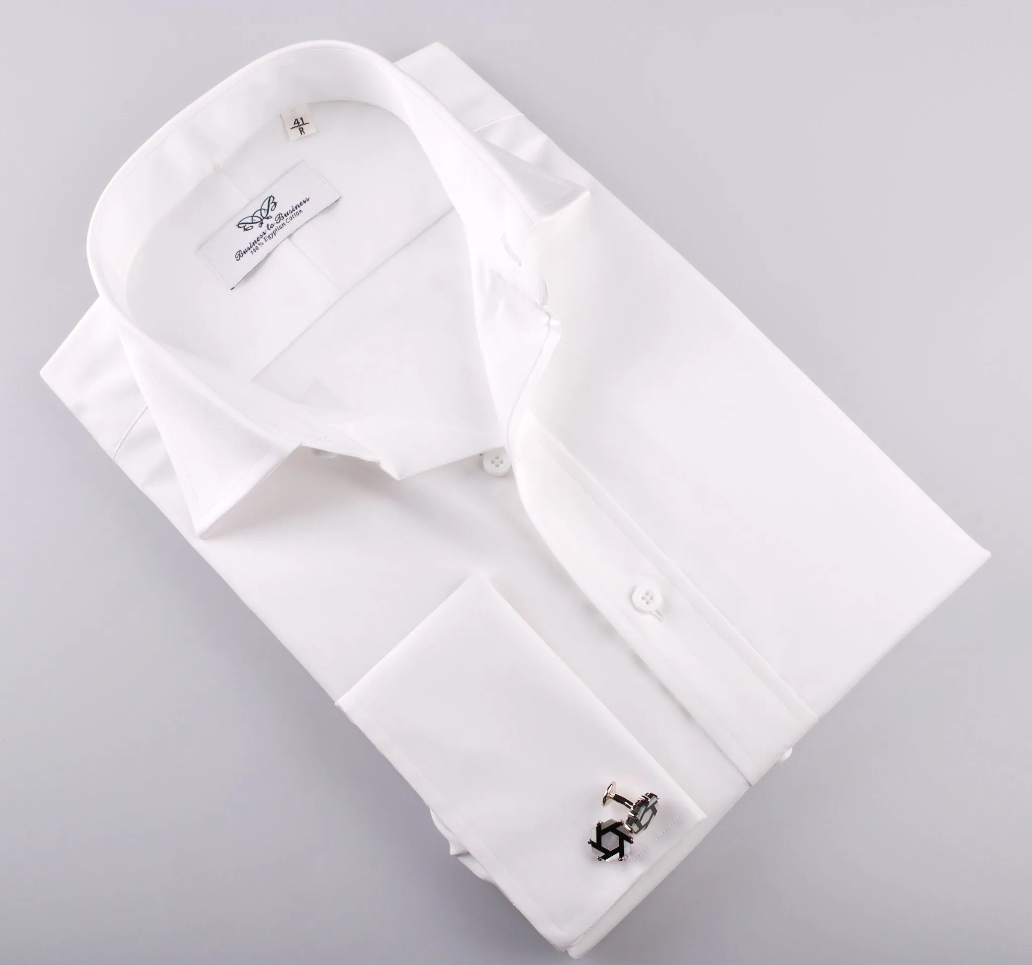 White Solid Poplin Formal Business Dress Shirt Double French Cuffs