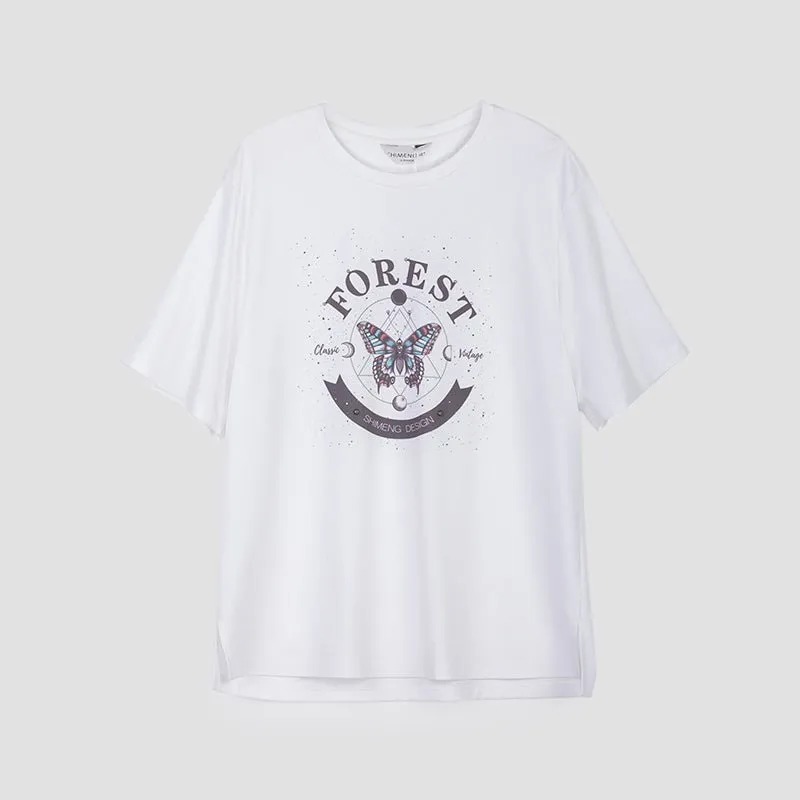 White T-shirt Butterfly Pattern