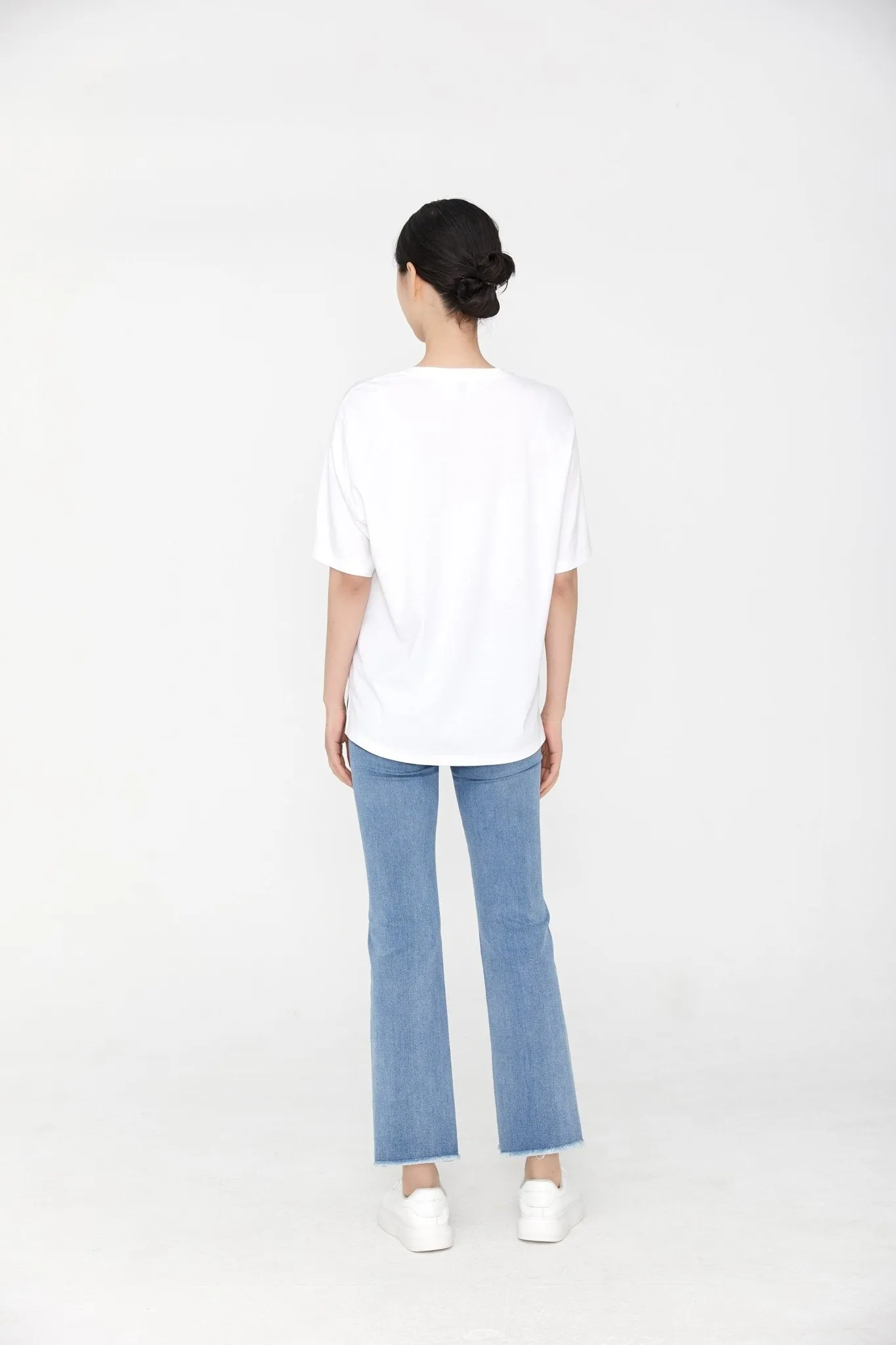 White T-shirt Butterfly Pattern