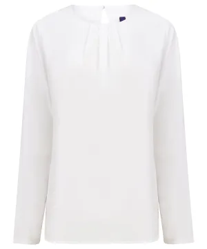 White - Women's pleat front long sleeve blouse