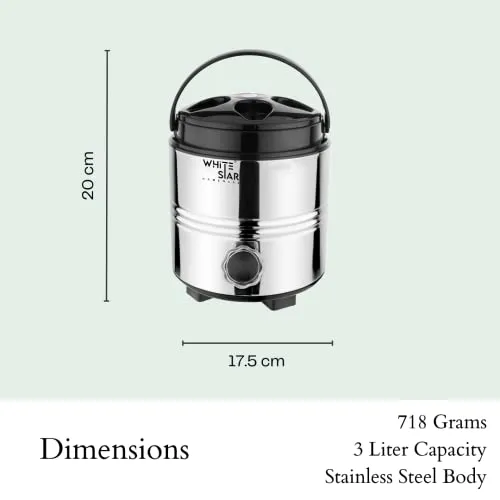 WHITESTAR Stainless Steel 3 Liter Water Containers with Tap - Hot and Cold Upto 4-5 Hours - Travel Water Jug for Office Home Kitchen - Highly Durable & Unbreakable - Easy to Carry Handle