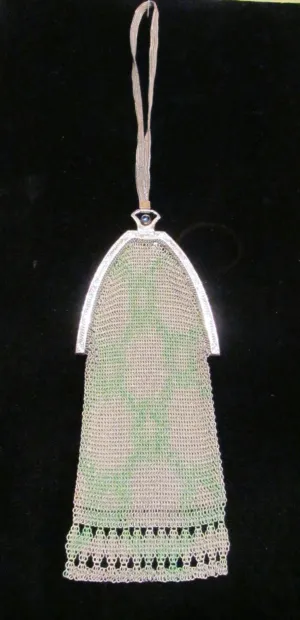 Whiting And Davis German Silver Soldered Painted Mesh Purse A M Co. Antique Flapper Purse Victorian Evening Bag Formal Purse