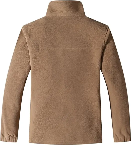 Wholesale Men's Full Zip Thermal Jackets With Pockets Soft Polar Fleece Coat - Brown