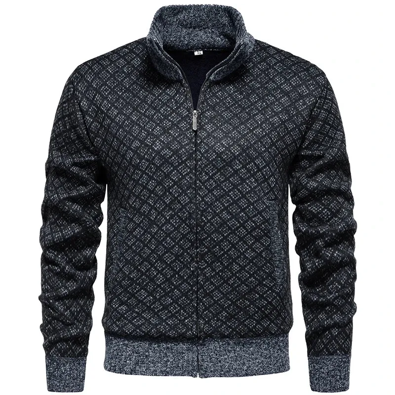 Wiaofellas  -  Autumn and Winter Knitted Cardigan Wool Sweater Korean Sweater Stand Up Collar Fashionable Casual Jacket Warm Men's Jacket